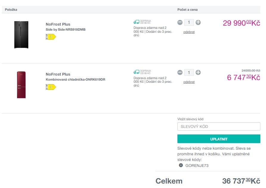 Gorenje - sleva 73% na druhý produkt