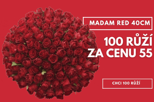 45 růží Madam Red zdarma k nákupu 55 růží